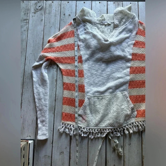 Miss Me | hooded | crochet | lace | striped| sweater | sweatshirt | medium - Picture 4 of 11